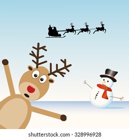 Santa Claus flying his sleigh