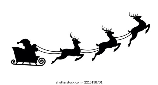 Santa Claus is flying on a Christmas reindeer sleigh.