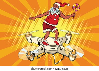 Santa Claus flying on a quadcopter