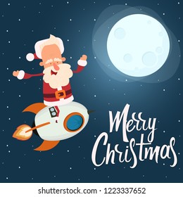 Santa Claus is flying on a rocket to the children. Happy New Year. vector