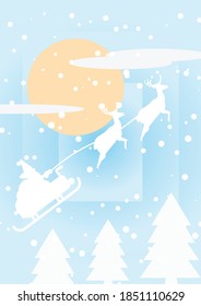 santa claus flying on sky to background blue vector flat design
