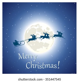 Santa Claus flying on sledge on the sky