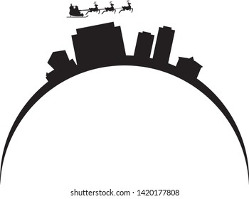 Santa Claus flying over city skyline Santa Ana in California united states