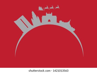 Santa Claus flying over city skyline of Mumbai in India
