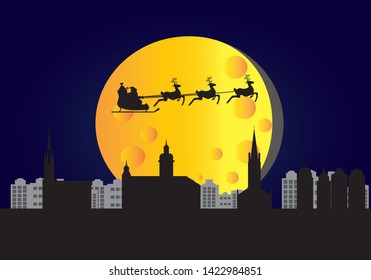 santa claus flying over city skyline of stockholm in sweden