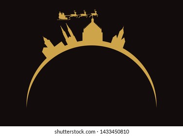 santa claus flying over city skyline of nuremberg in germany