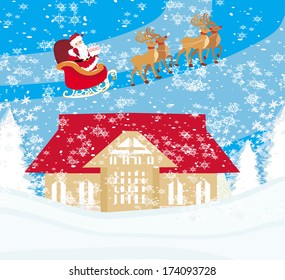Santa Claus flying over city