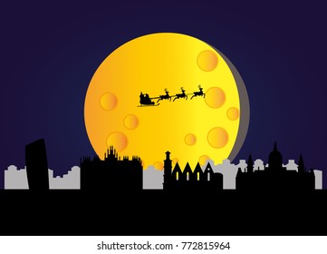 santa claus flying over city skyline of hannover