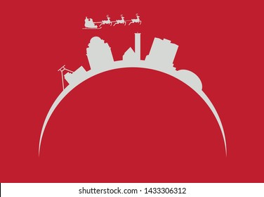 santa claus flying over essen city skyline in germany