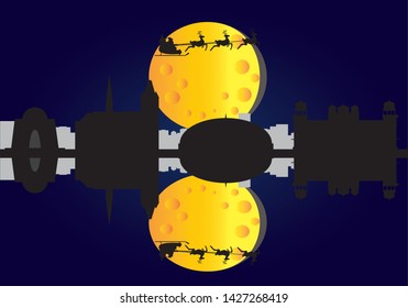 Santa Claus flying over Karachi city skyline in Pakistan