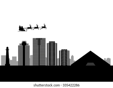 Santa Claus flying over Long Beach City