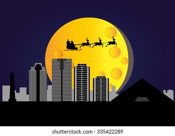 Santa Claus flying over Long Beach City