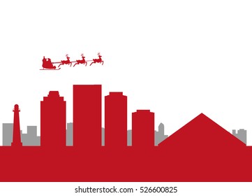 Santa Claus flying over Long Beach City
