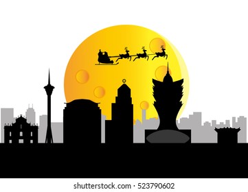 Santa claus flying over macau skyline
