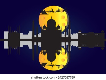 santa claus flying over skyline of Agra city in India