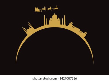 santa claus flying over skyline of Agra city in India
