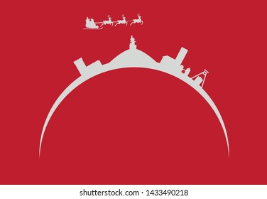 Santa Claus flying over Skyline of Bochum city in Germany