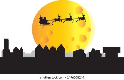 santa claus flying over skyline of Bielefeld city in Germany