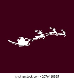 Santa Claus Flying with Reindeer. Christmas Background. Holiday Wallpaper. Vector Illustration. Greeting Card, Banner, Poster.