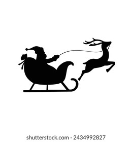 Santa Claus flying reindeer sleigh silhouette