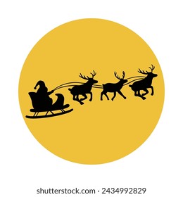 Santa Claus flying reindeer sleigh silhouette