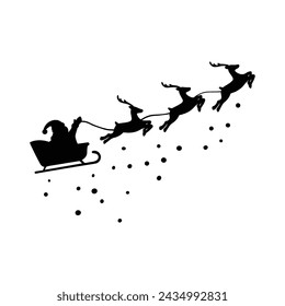 Santa Claus flying reindeer sleigh silhouette