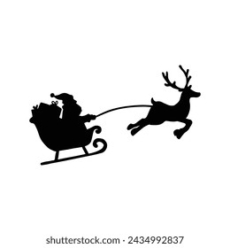 Santa Claus flying reindeer sleigh silhouette