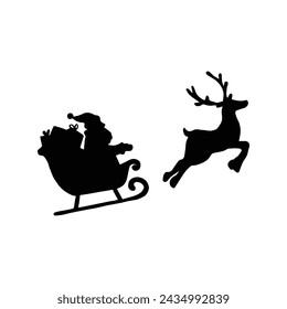 Santa Claus flying reindeer sleigh silhouette