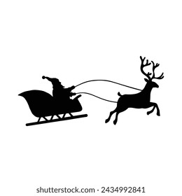 Santa Claus flying reindeer sleigh silhouette