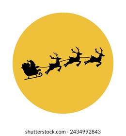 Santa Claus flying reindeer sleigh silhouette