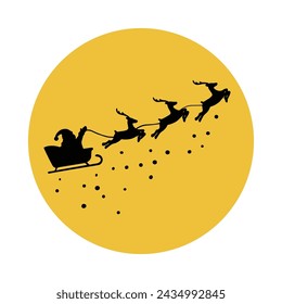 Santa Claus flying reindeer sleigh silhouette