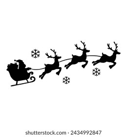 Santa Claus flying reindeer sleigh silhouette