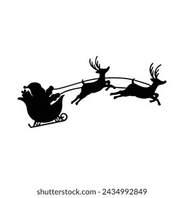 Santa Claus flying reindeer sleigh silhouette