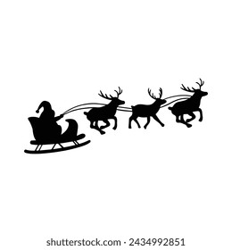 Santa Claus flying reindeer sleigh silhouette