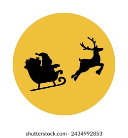 Santa Claus flying reindeer sleigh silhouette