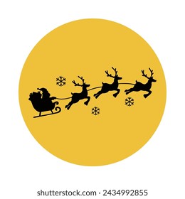 Santa Claus flying reindeer sleigh silhouette