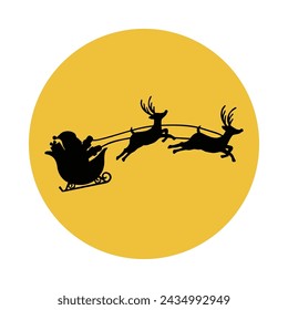 Santa Claus flying reindeer sleigh silhouette