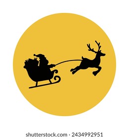 Santa Claus flying reindeer sleigh silhouette