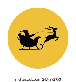 Santa Claus flying reindeer sleigh silhouette