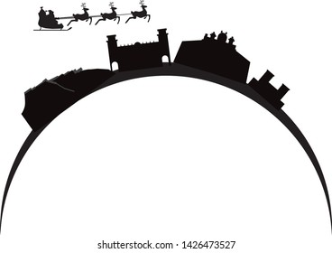 Santa Claus flying skyline of the city of Alicante in Spain