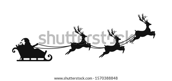 サンタクロースがクリスマストナカイとそりで飛んでいる クリスマスプレゼントとトナカイを持つサンタのシルエット ベクター画像 のベクター画像素材 ロイヤリティフリー