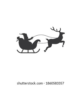 Santa Claus flying in sleigh with reindeer  silhouette vector on a white background