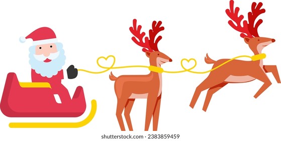 Santa Claus is flying in sleigh with reindeer Christmas Icon Illustrator