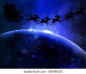 Santa Claus is flying in space