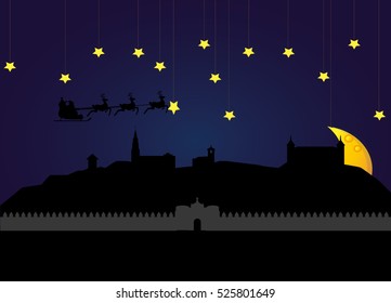 Santa claus flying toledo skyline in spain