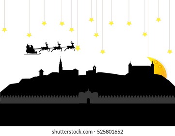 Santa claus flying toledo skyline in spain