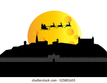 Santa claus flying toledo skyline in spain