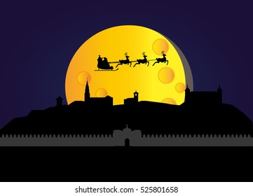 Santa claus flying toledo skyline in spain