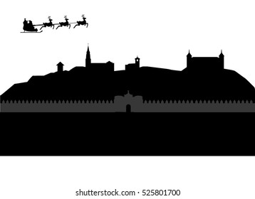 Santa claus flying toledo skyline in spain