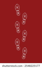 Santa Claus Footprints. Christmas, New Year, presents and miracles. Santa's snowy shoe prints. Santa's footprints with presents and snowflakes.